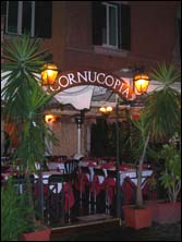 front view of Cornucopia restaurant in Trastevere, Rome